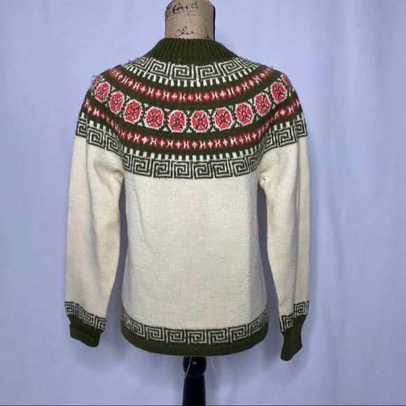 VTG Handmade Wool Knit Nordic Fair Isle Cardigan - Picture 7 of 14